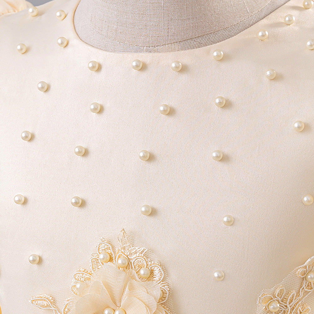 Champagne Ball Gown Puffy Sleeve Flower Girl Dress for Parties & Weddings
