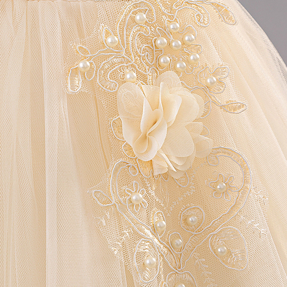 Champagne Ball Gown Puffy Sleeve Flower Girl Dress for Parties & Weddings