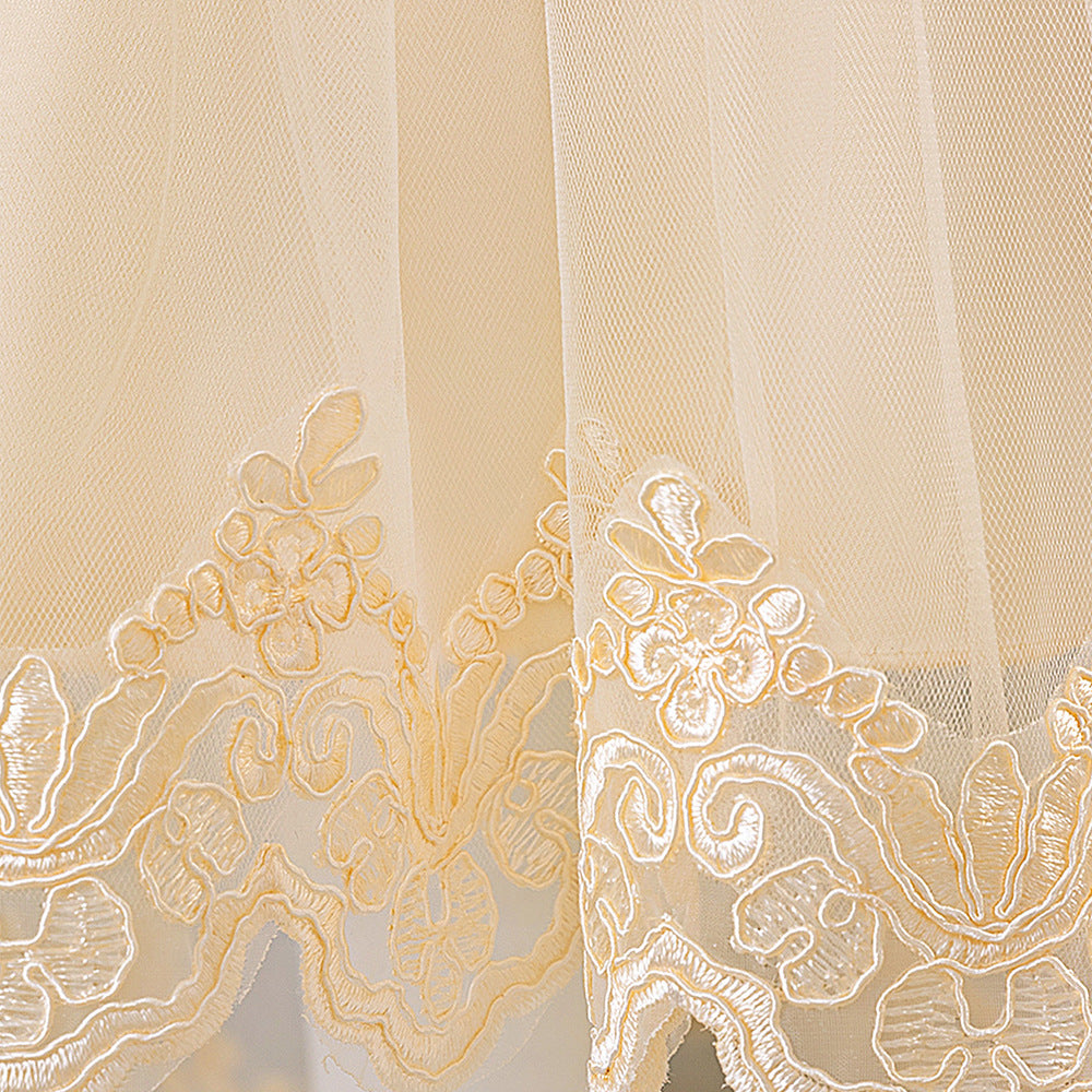 Champagne Ball Gown Puffy Sleeve Flower Girl Dress for Parties & Weddings
