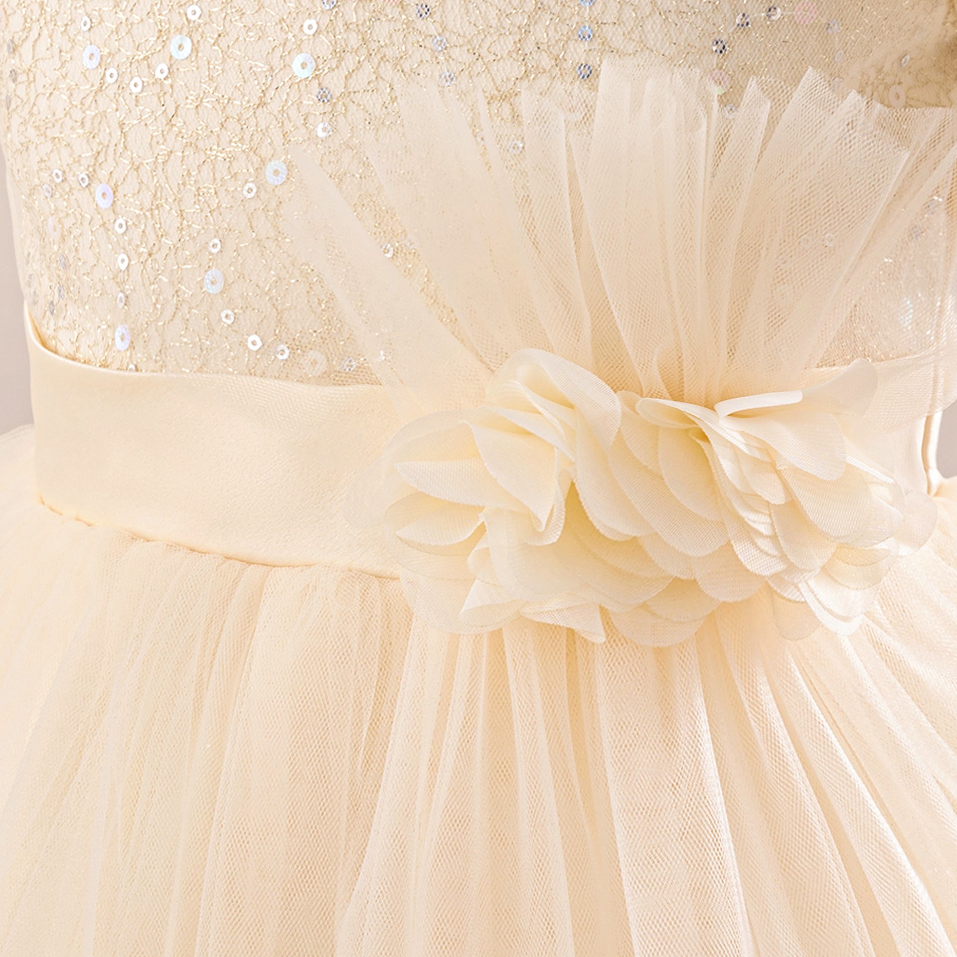 Frocklet Champagne Puff Sleeve Sequin Maxi Dress for Girls – Flower Girl Princess Dress 6