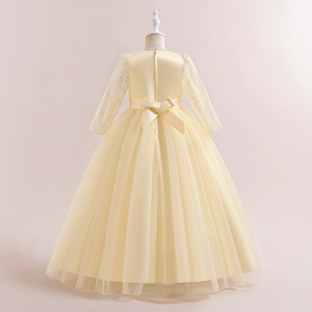 Champagne A-Line Tulle Maxi Dress for Girls with Lace & Sequins | Special Occasion Gown