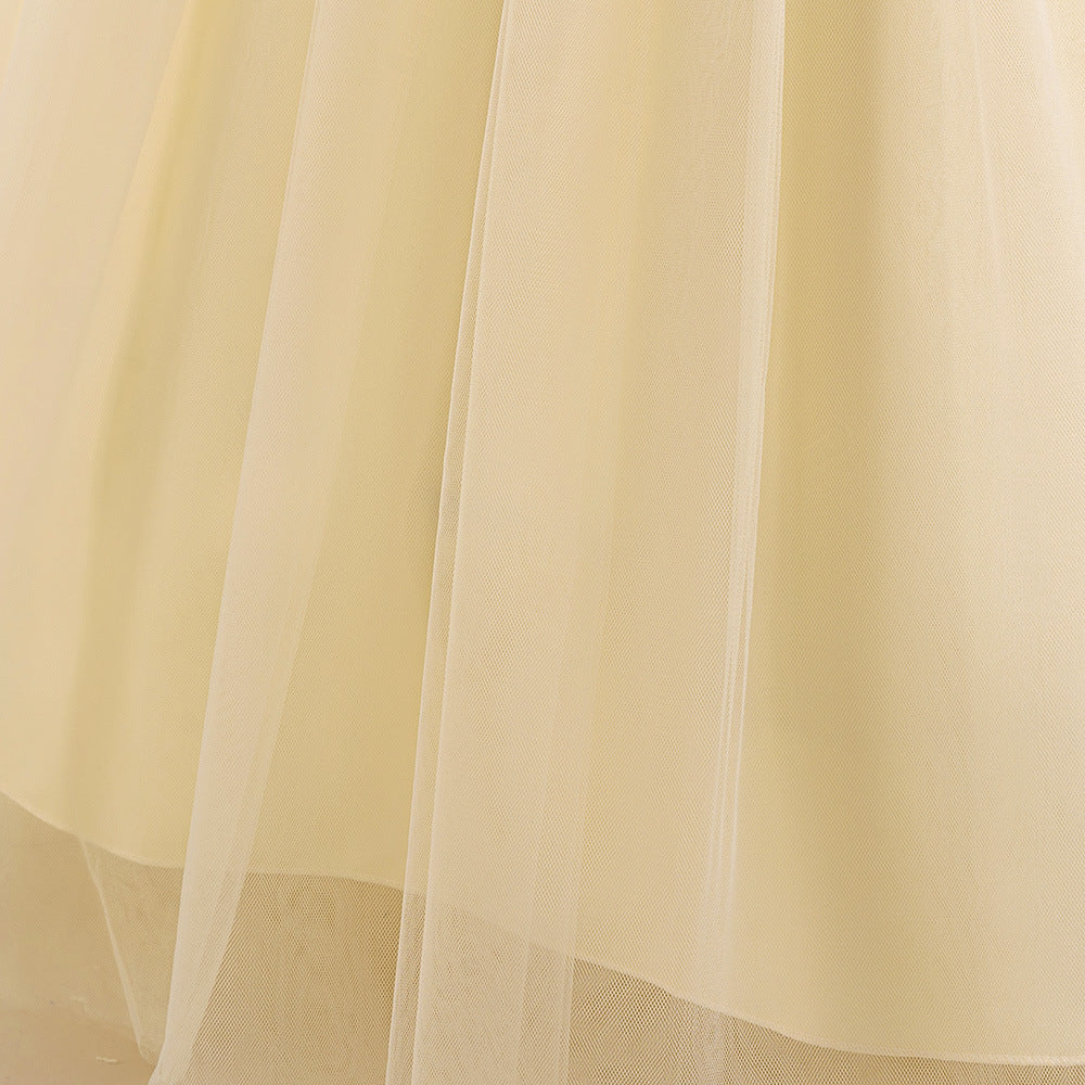 Champagne A-Line Tulle Maxi Dress for Girls with Lace & Sequins | Special Occasion Gown