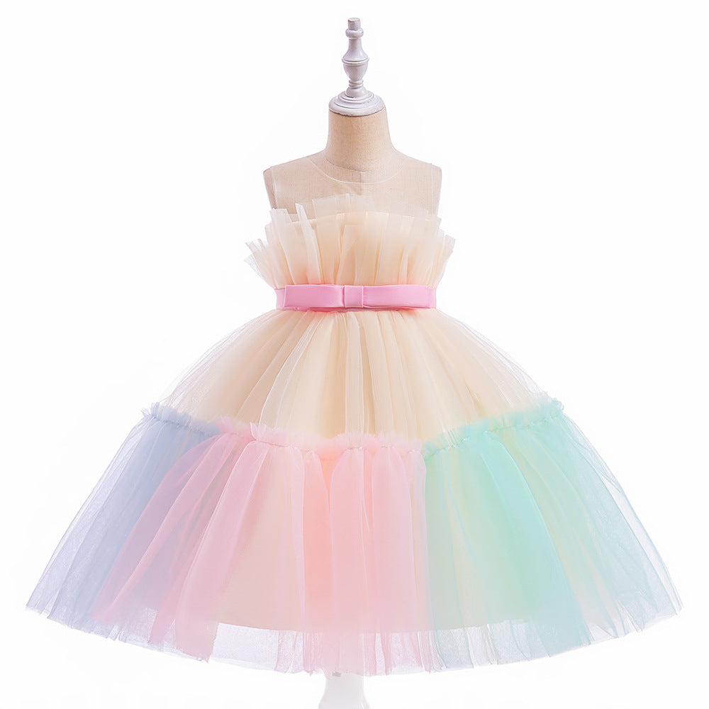 Cute Colorblock Mesh Cake Dress for Girls – Party & Wedding Flower Girl Frock