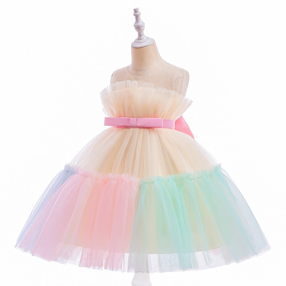 Cute Colorblock Mesh Cake Dress for Girls – Party & Wedding Flower Girl Frock