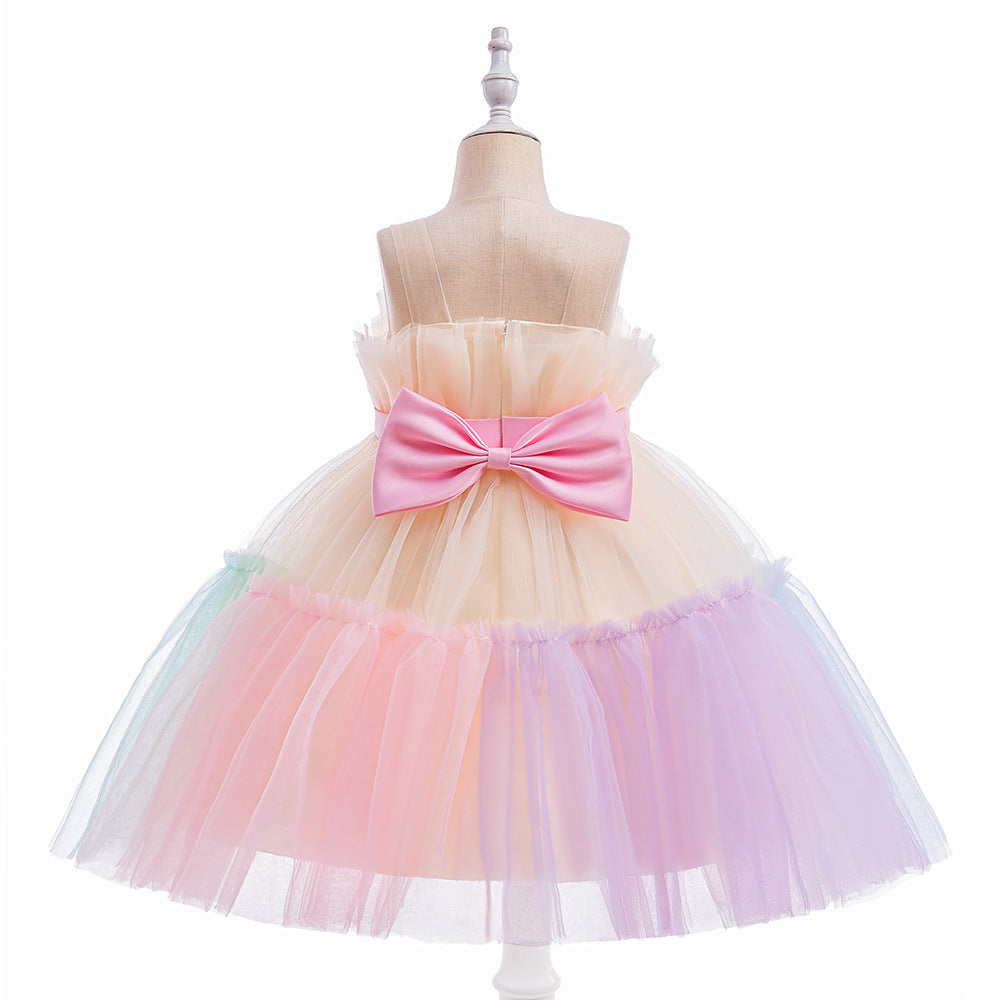 Cute Colorblock Mesh Cake Dress for Girls – Party & Wedding Flower Girl Frock