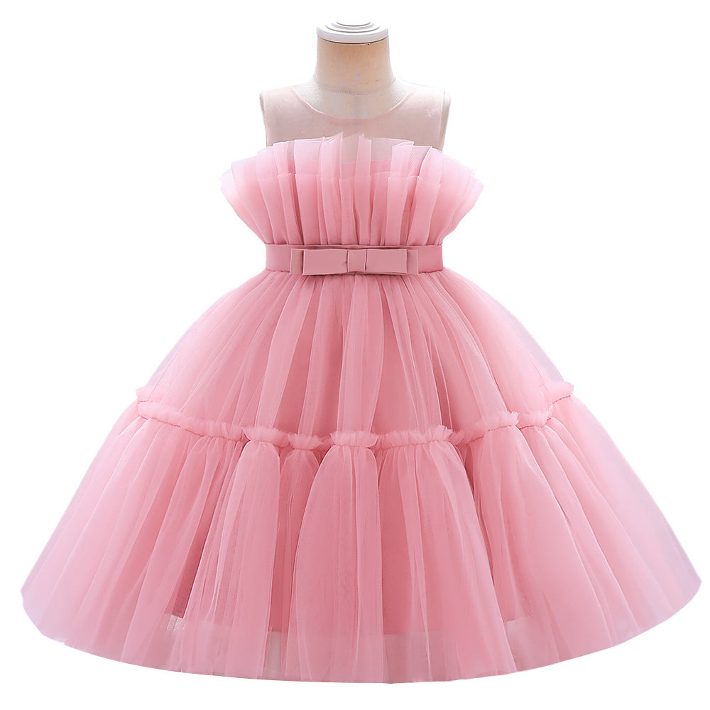 Cute Colorblock Mesh Cake Dress for Girls – Party & Wedding Flower Girl Frock