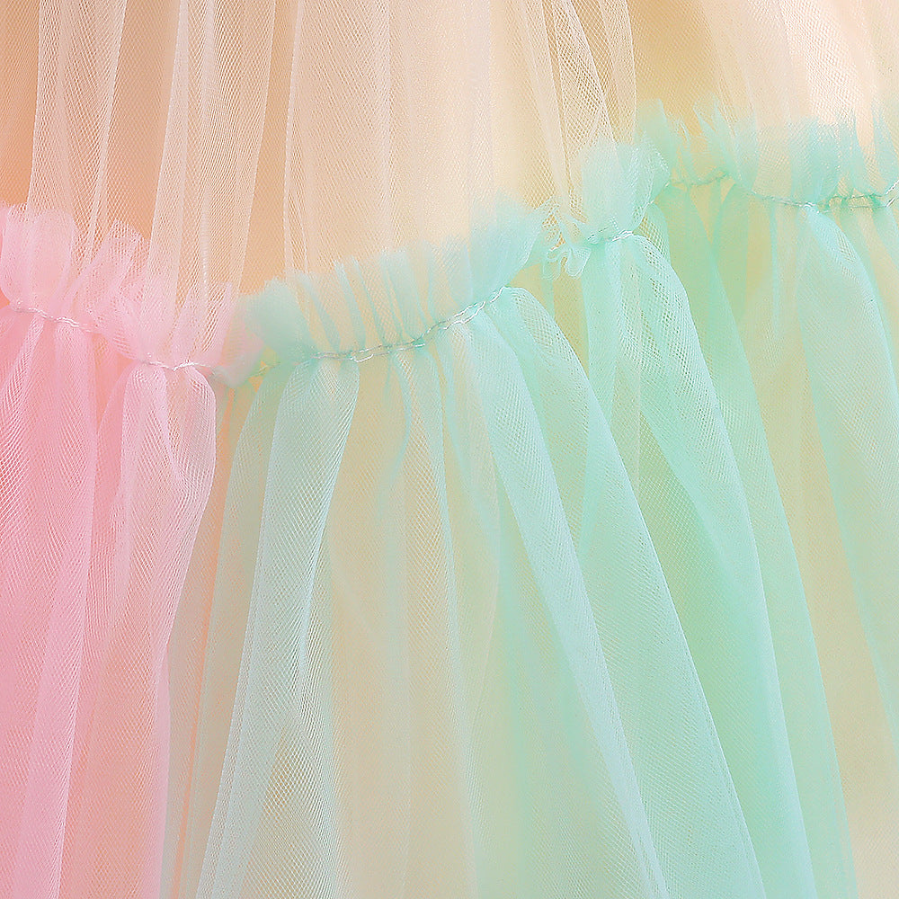 Cute Colorblock Mesh Cake Dress for Girls – Party & Wedding Flower Girl Frock