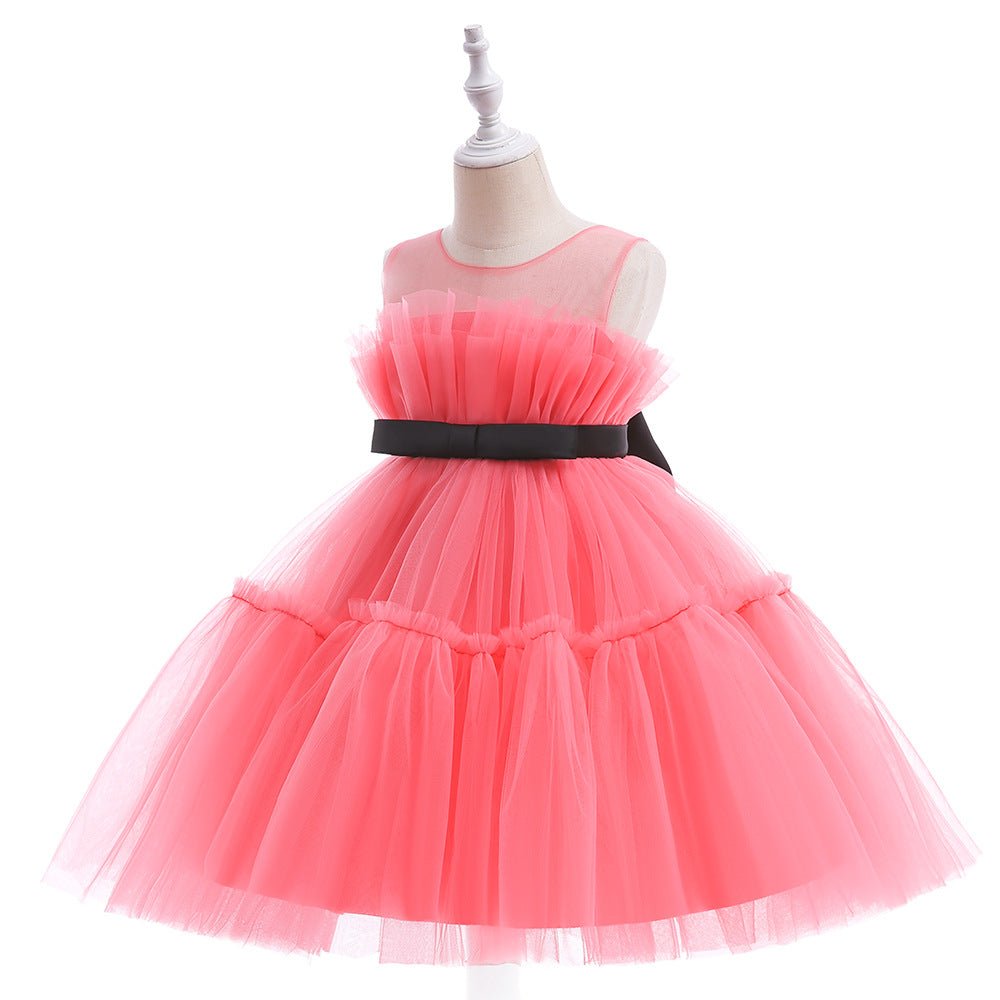 Cute Colorblock Mesh Cake Dress for Girls – Party & Wedding Flower Girl Frock