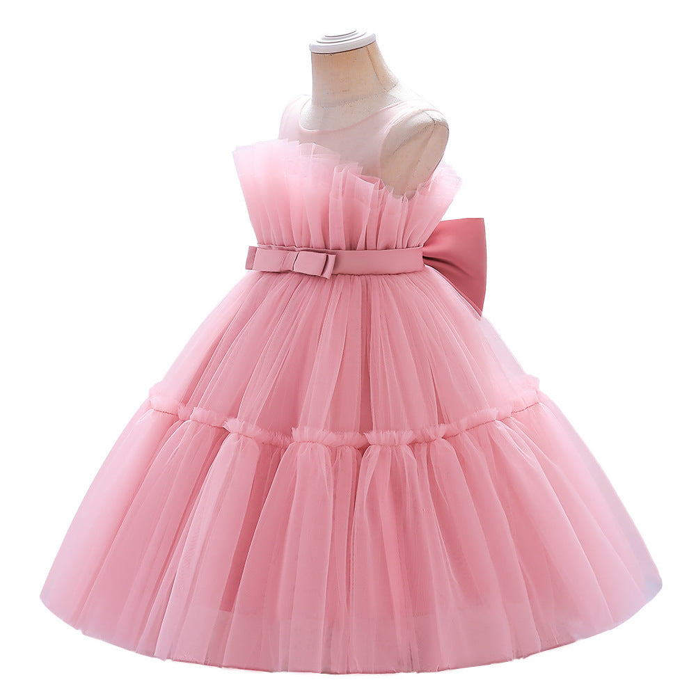Cute Colorblock Mesh Cake Dress for Girls – Party & Wedding Flower Girl Frock
