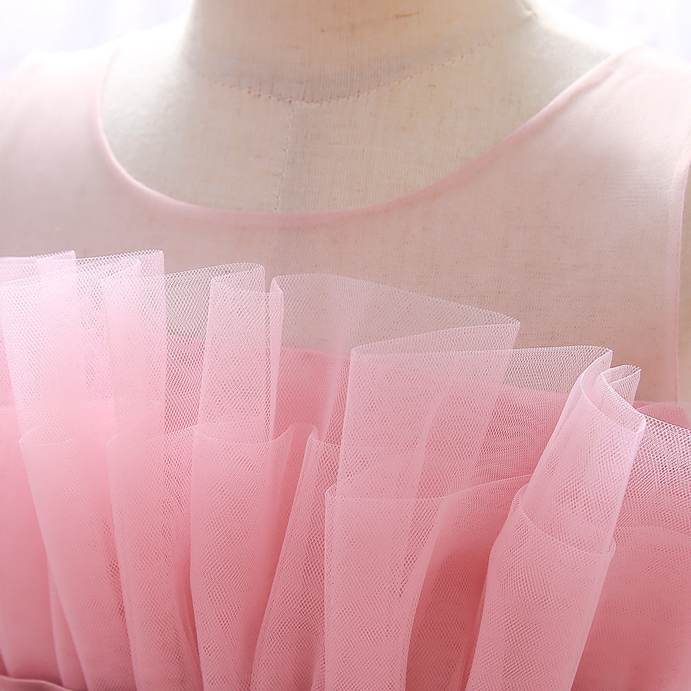 Cute Colorblock Mesh Cake Dress for Girls – Party & Wedding Flower Girl Frock