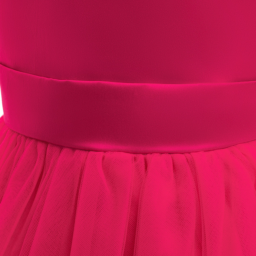 Charming High-Low A-Line Satin & Tulle Girl's Party Dress with Bow & Lace