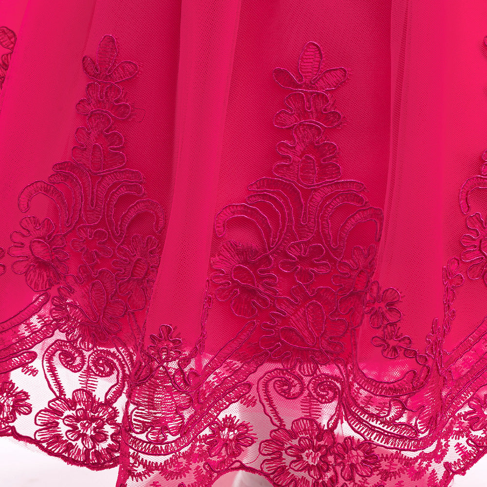 Charming High-Low A-Line Satin & Tulle Girl's Party Dress with Bow & Lace
