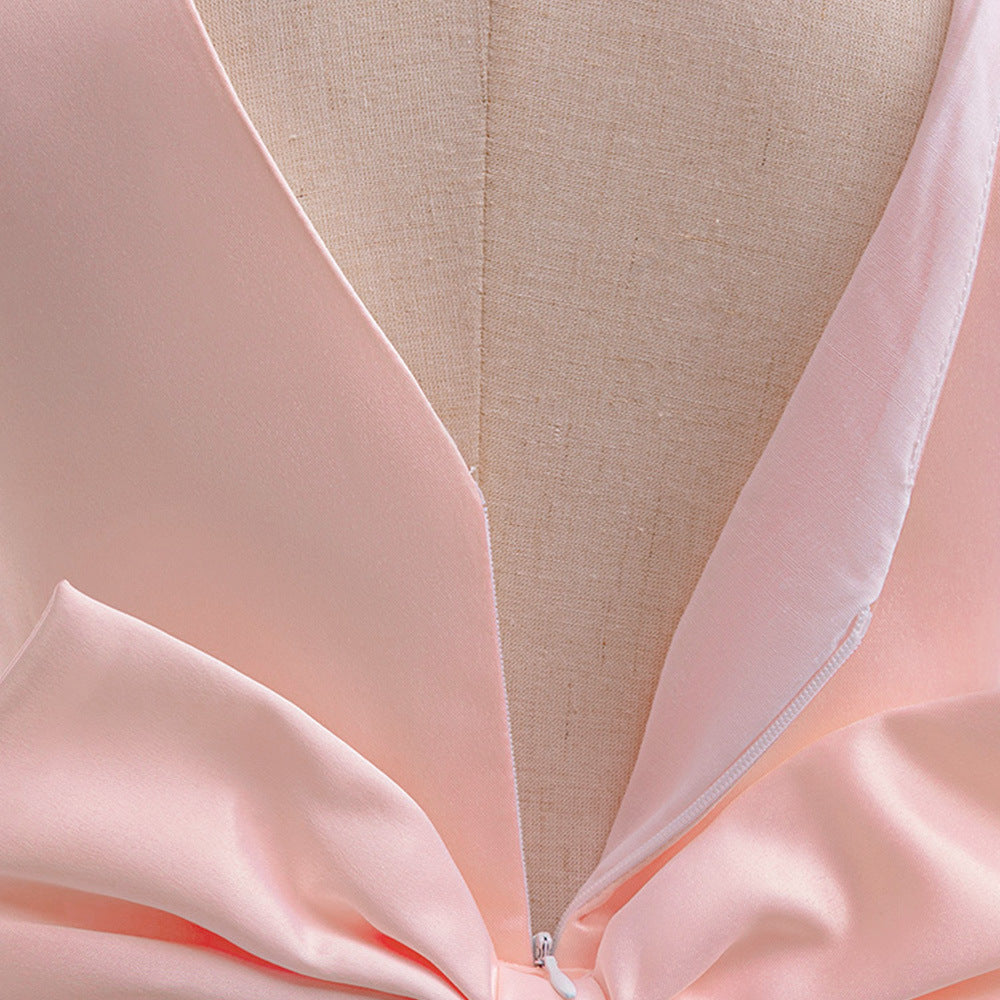Charming High-Low A-Line Satin & Tulle Girl's Party Dress with Bow & Lace