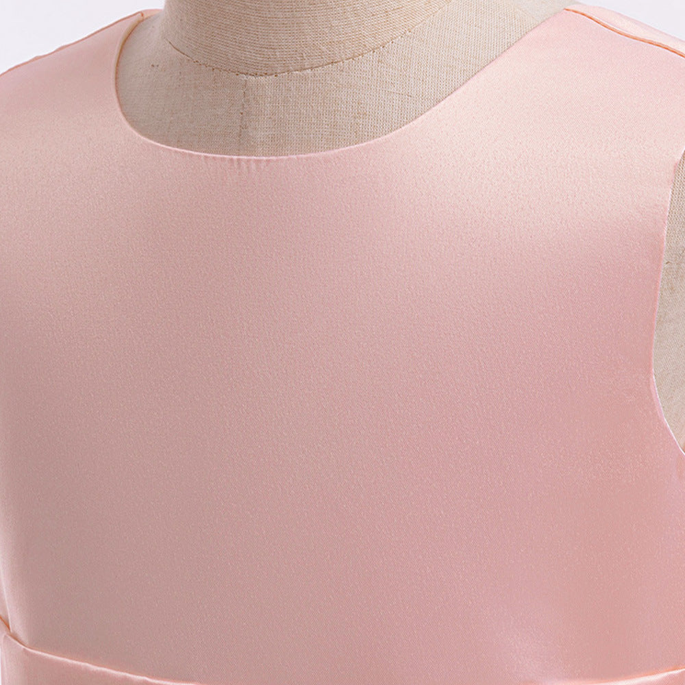 Charming High-Low A-Line Satin & Tulle Girl's Party Dress with Bow & Lace