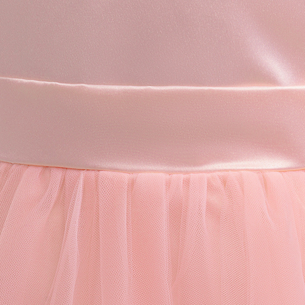 Charming High-Low A-Line Satin & Tulle Girl's Party Dress with Bow & Lace