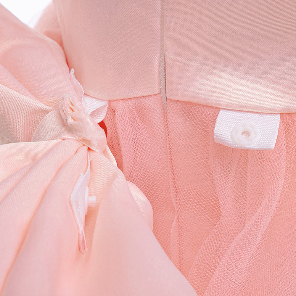 Charming High-Low A-Line Satin & Tulle Girl's Party Dress with Bow & Lace