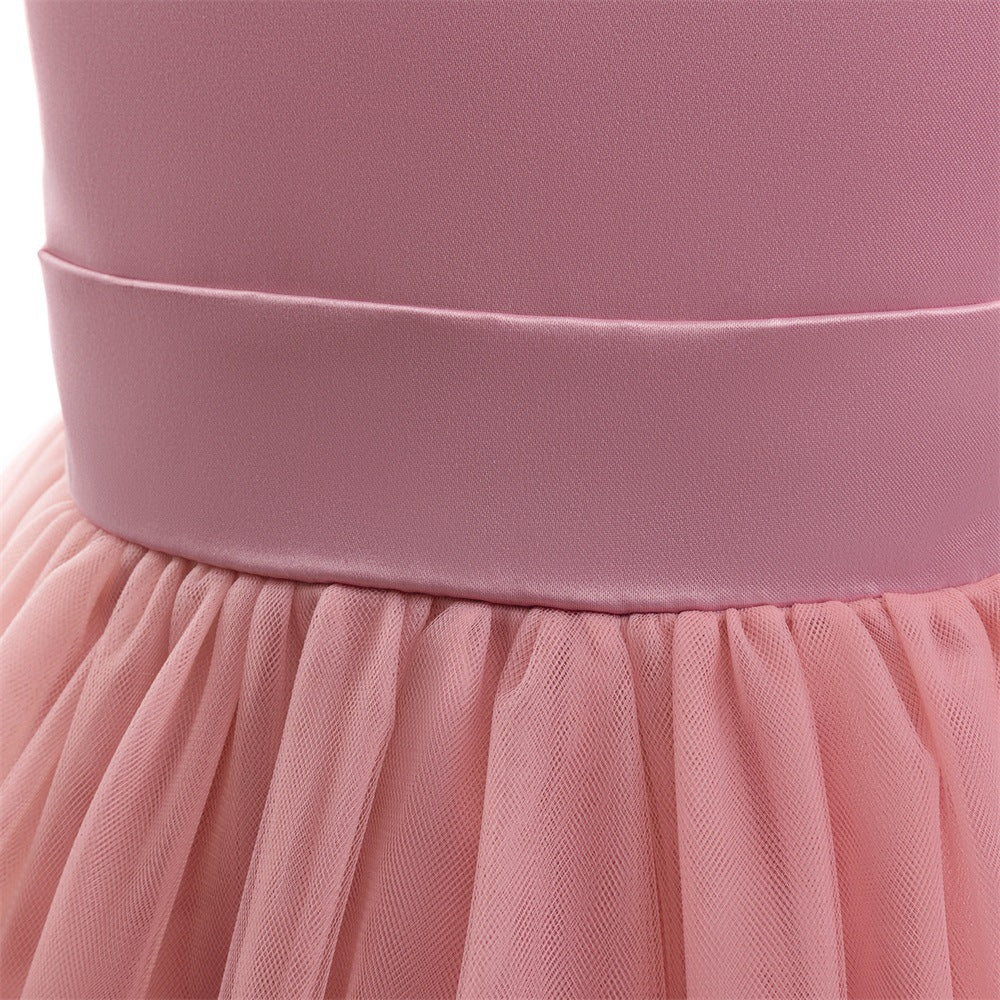 Charming High-Low A-Line Satin & Tulle Girl's Party Dress with Bow & Lace