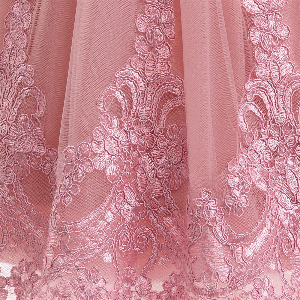 Charming High-Low A-Line Satin & Tulle Girl's Party Dress with Bow & Lace