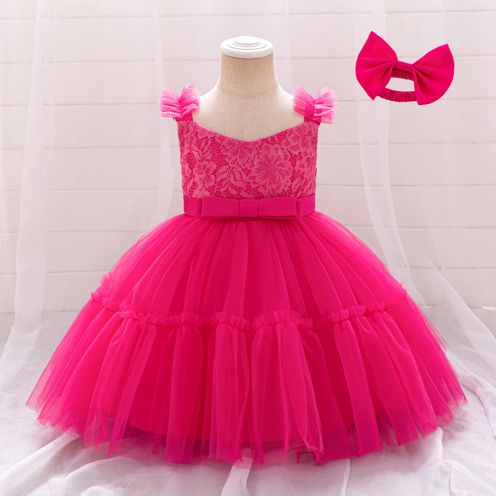 Adorable A-Line Lace & Tulle Bow Dress for Girls | Perfect for Parties & Weddings