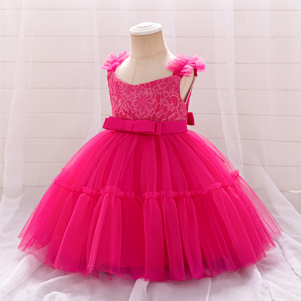 Adorable A-Line Lace & Tulle Bow Dress for Girls | Perfect for Parties & Weddings