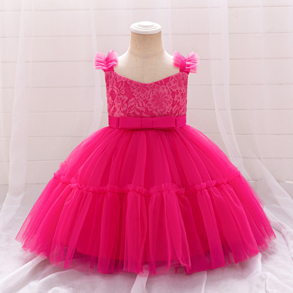 Adorable A-Line Lace & Tulle Bow Dress for Girls | Perfect for Parties & Weddings