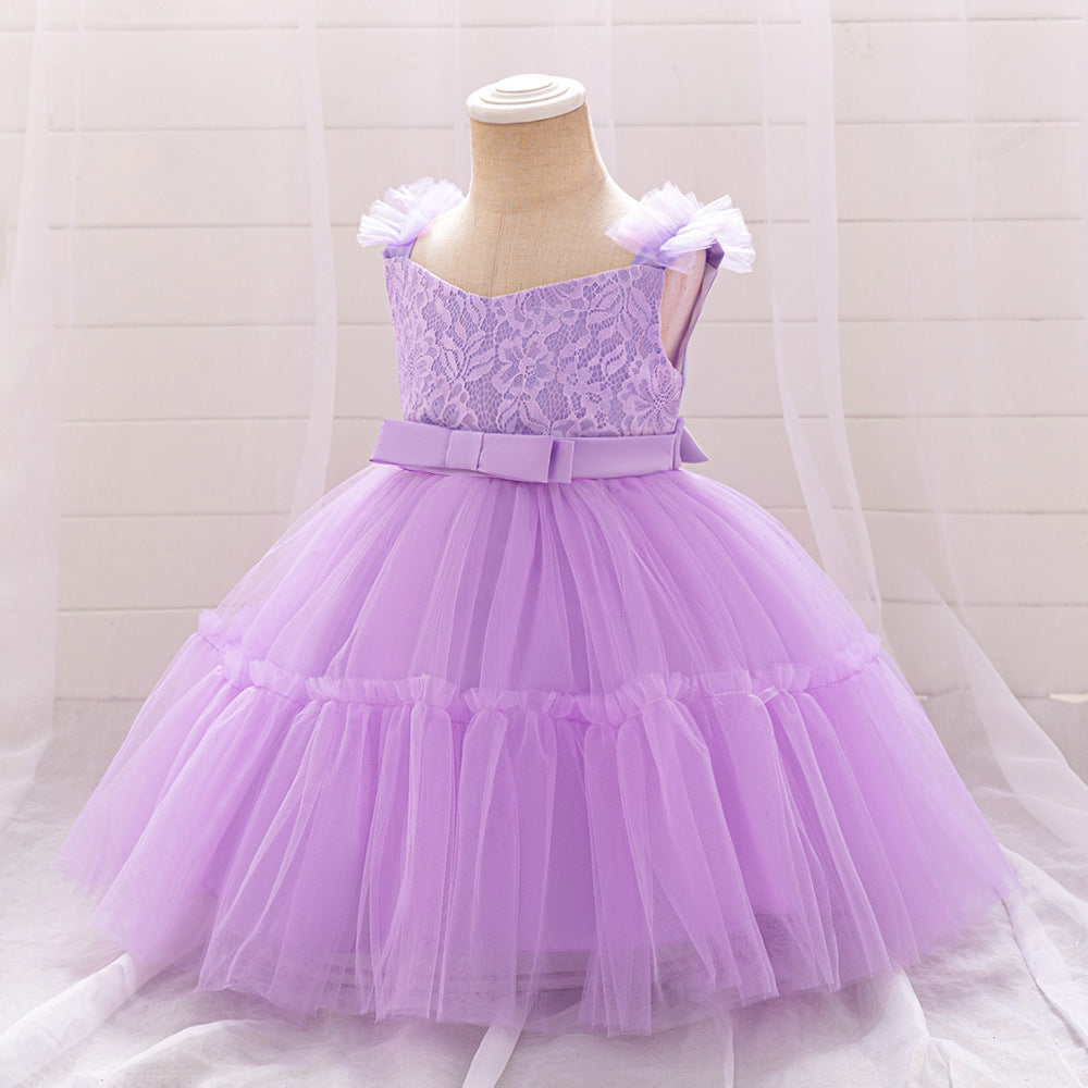 Adorable A-Line Lace & Tulle Bow Dress for Girls | Perfect for Parties & Weddings