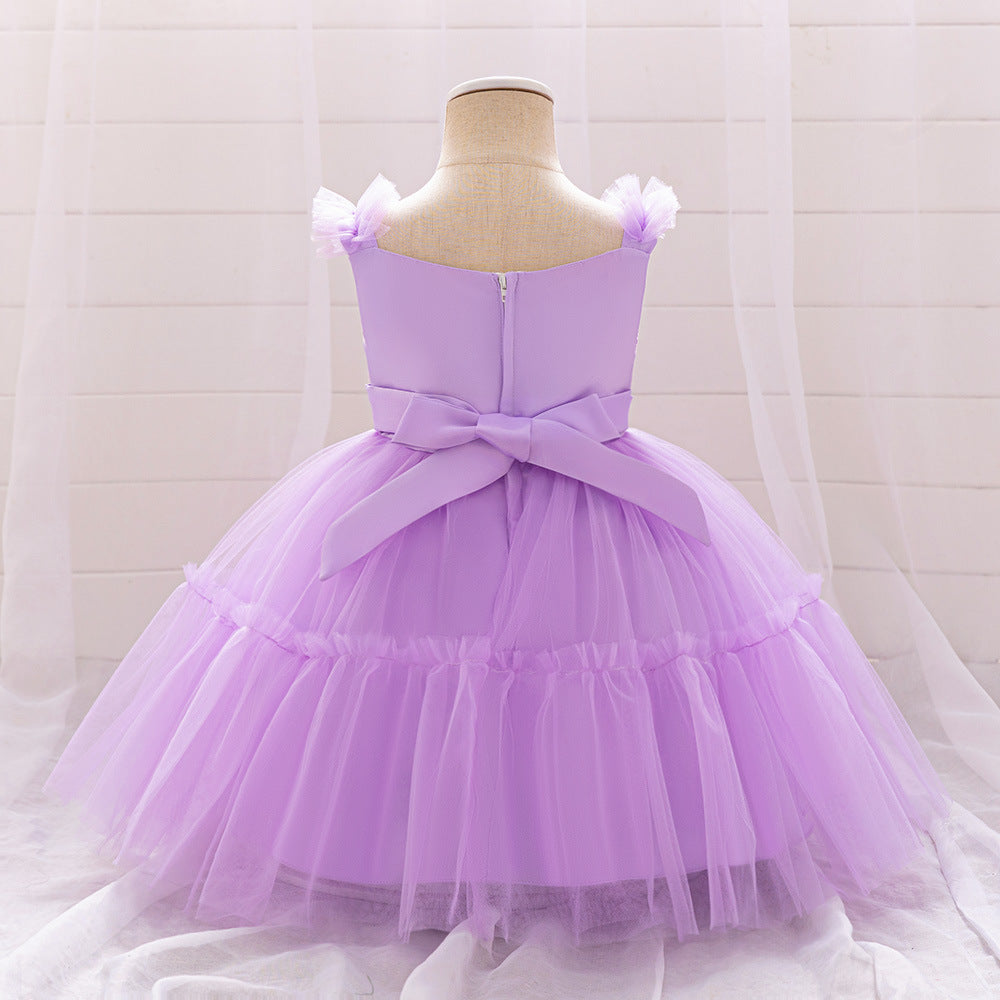 Adorable A-Line Lace & Tulle Bow Dress for Girls | Perfect for Parties & Weddings