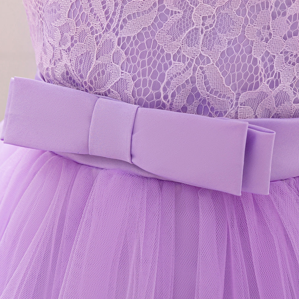 Adorable A-Line Lace & Tulle Bow Dress for Girls | Perfect for Parties & Weddings