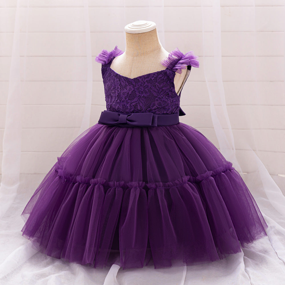 Adorable A-Line Lace & Tulle Bow Dress for Girls | Perfect for Parties & Weddings