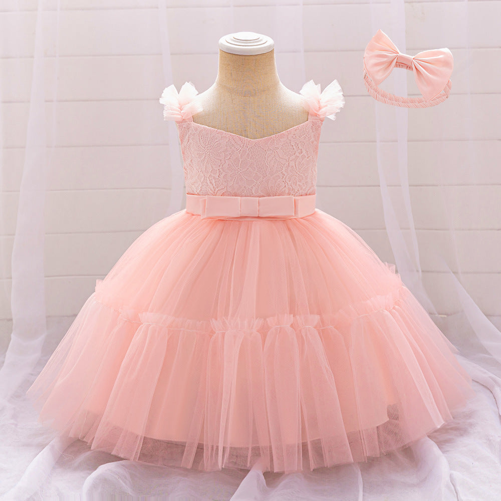 Adorable A-Line Lace & Tulle Bow Dress for Girls | Perfect for Parties & Weddings