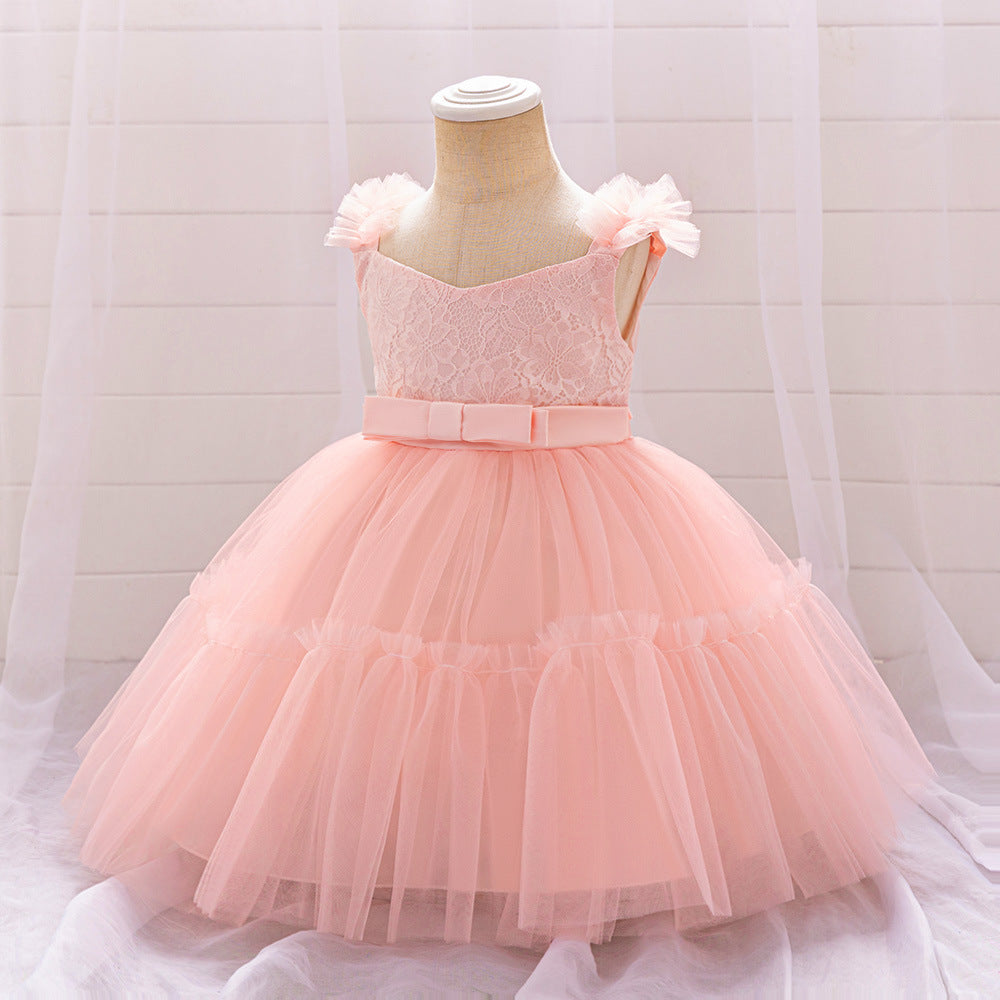 Adorable A-Line Lace & Tulle Bow Dress for Girls | Perfect for Parties & Weddings