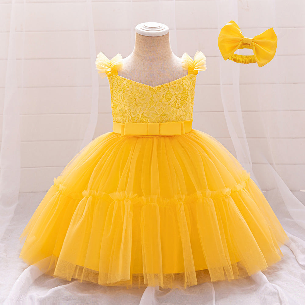 Adorable A-Line Lace & Tulle Bow Dress for Girls | Perfect for Parties & Weddings