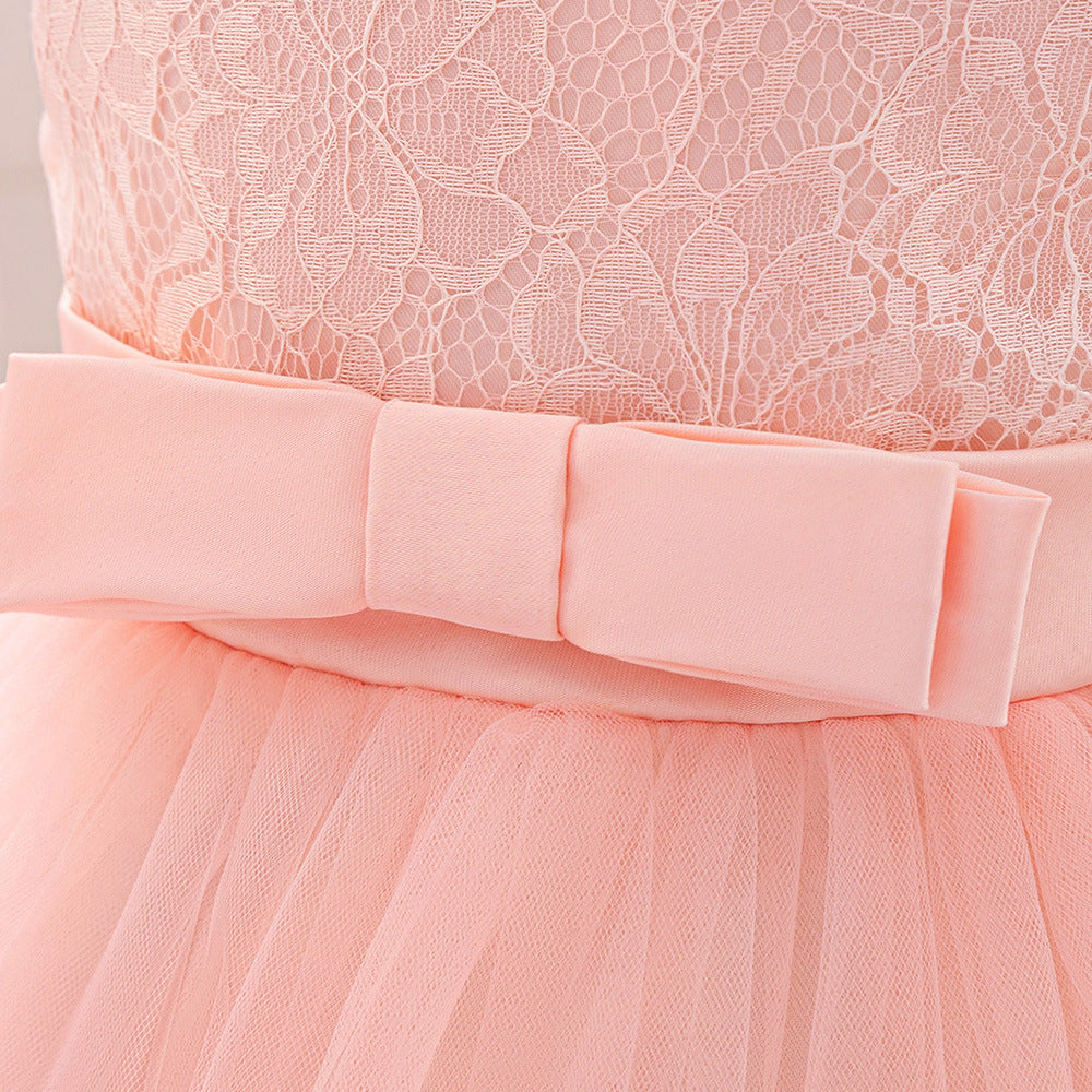 Adorable A-Line Lace & Tulle Bow Dress for Girls | Perfect for Parties & Weddings