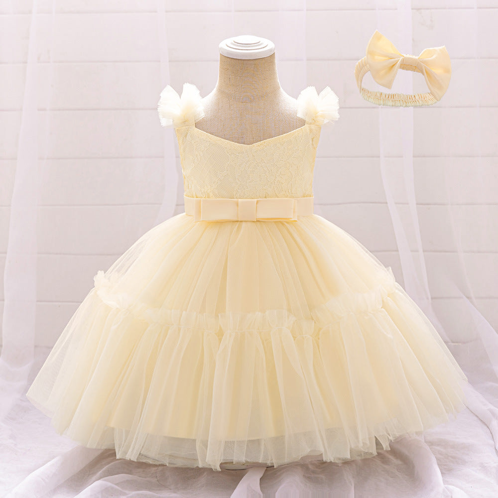 Adorable A-Line Lace & Tulle Bow Dress for Girls | Perfect for Parties & Weddings