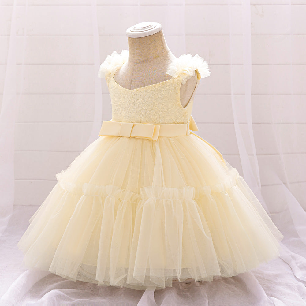 Adorable A-Line Lace & Tulle Bow Dress for Girls | Perfect for Parties & Weddings