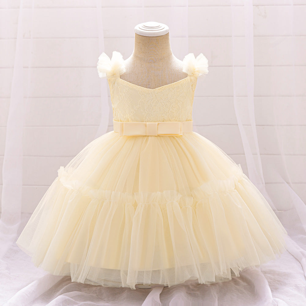 Adorable A-Line Lace & Tulle Bow Dress for Girls | Perfect for Parties & Weddings