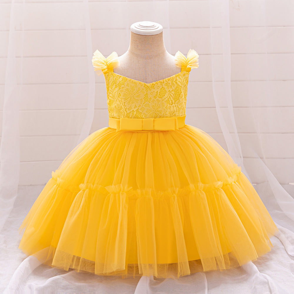 Adorable A-Line Lace & Tulle Bow Dress for Girls | Perfect for Parties & Weddings