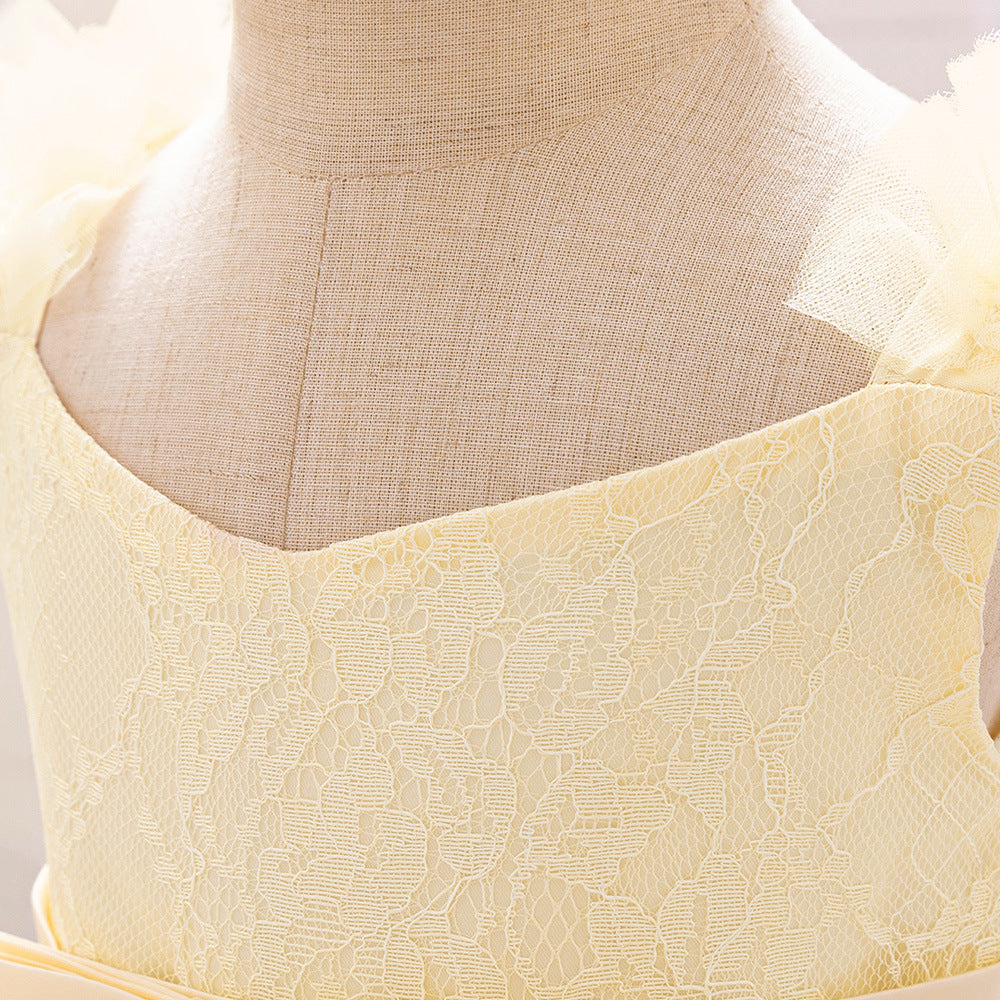 Adorable A-Line Lace & Tulle Bow Dress for Girls | Perfect for Parties & Weddings