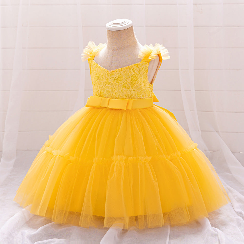 Adorable A-Line Lace & Tulle Bow Dress for Girls | Perfect for Parties & Weddings