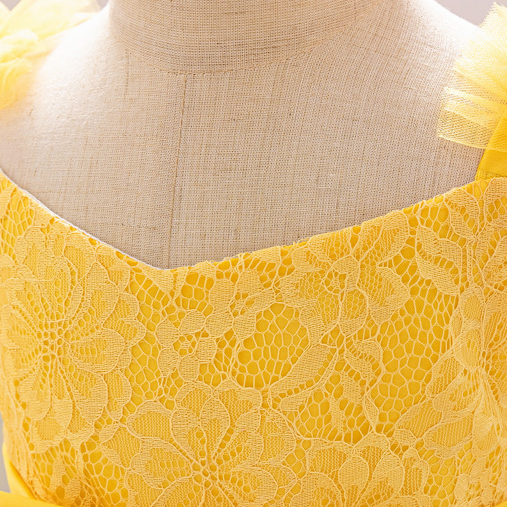 Adorable A-Line Lace & Tulle Bow Dress for Girls | Perfect for Parties & Weddings