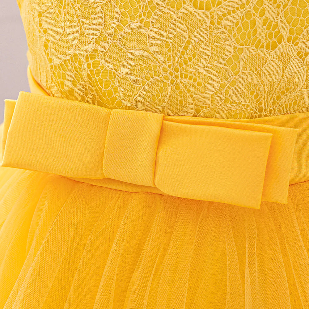 Adorable A-Line Lace & Tulle Bow Dress for Girls | Perfect for Parties & Weddings