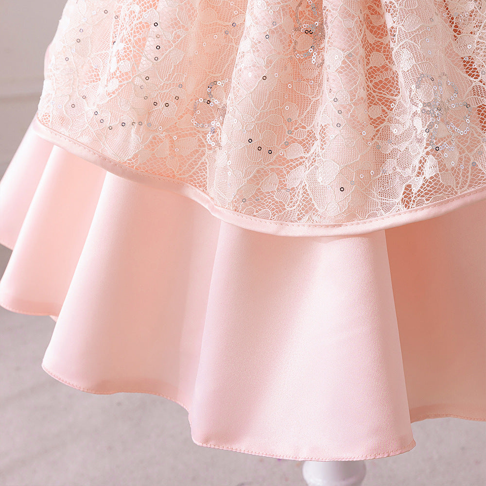 Sweet Light Pink Long Sleeve A-line Lace Party Dress for Girls (3-8Y)