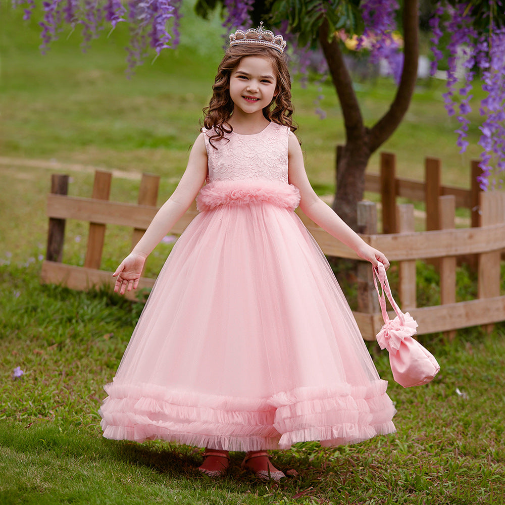 Maxi Lace Tulle A-Line Dress for Girls – Cute Birthday & Party Gown