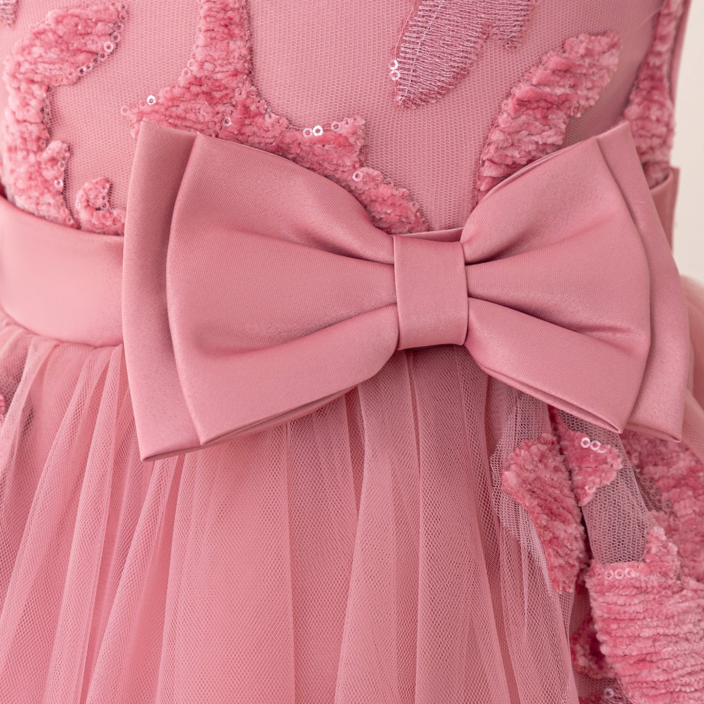Cute Pink Maxi Tulle Party Dress for Girls with Embroidery & Bowknot, Ages 2-10