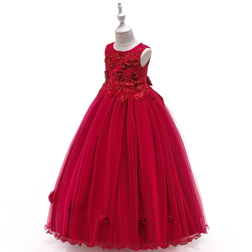 Cute A-Line Mesh Girls' Maxi Party Dress with Applique, Sequins & Beads
