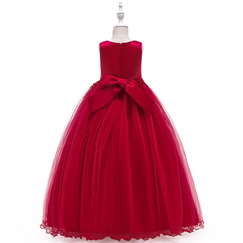 Cute A-Line Mesh Girls' Maxi Party Dress with Applique, Sequins & Beads