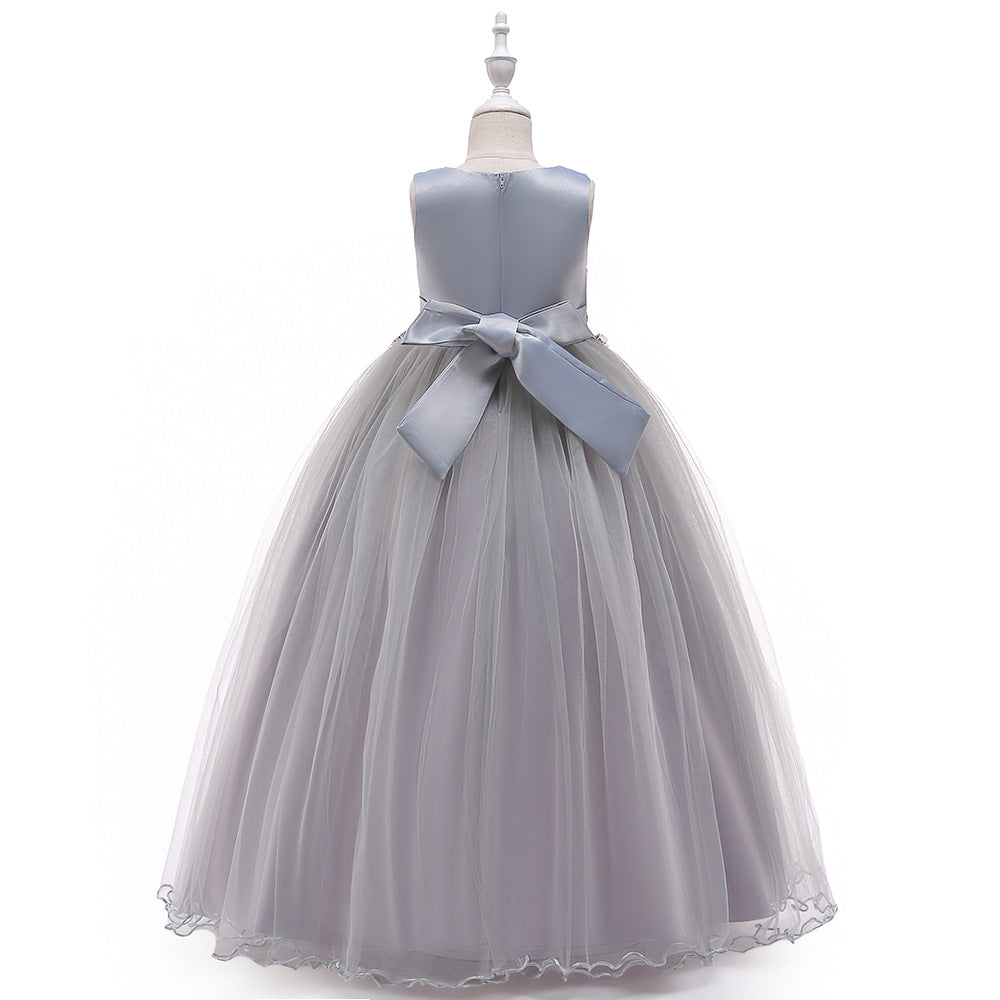 Cute A-Line Mesh Girls' Maxi Party Dress with Applique, Sequins & Beads