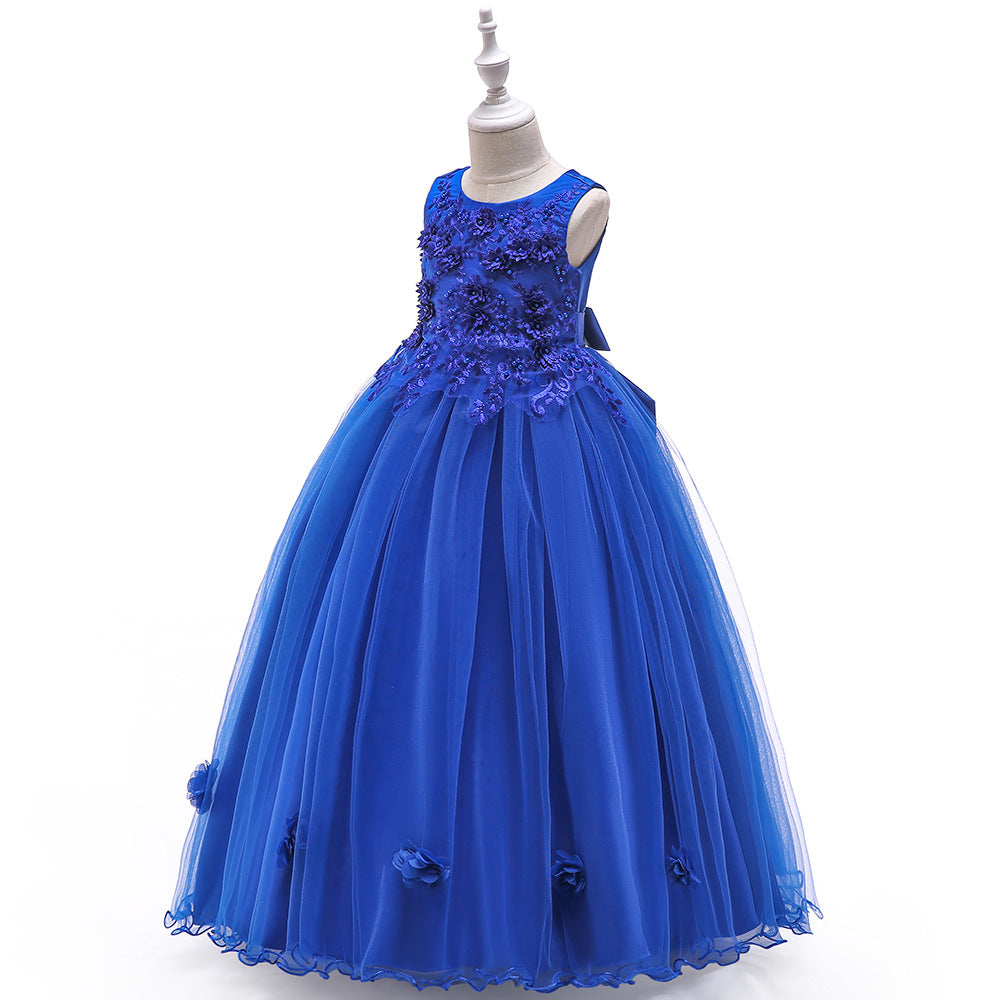 Cute A-Line Mesh Girls' Maxi Party Dress with Applique, Sequins & Beads