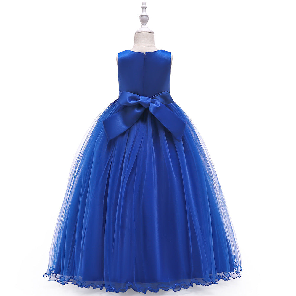 Cute A-Line Mesh Girls' Maxi Party Dress with Applique, Sequins & Beads