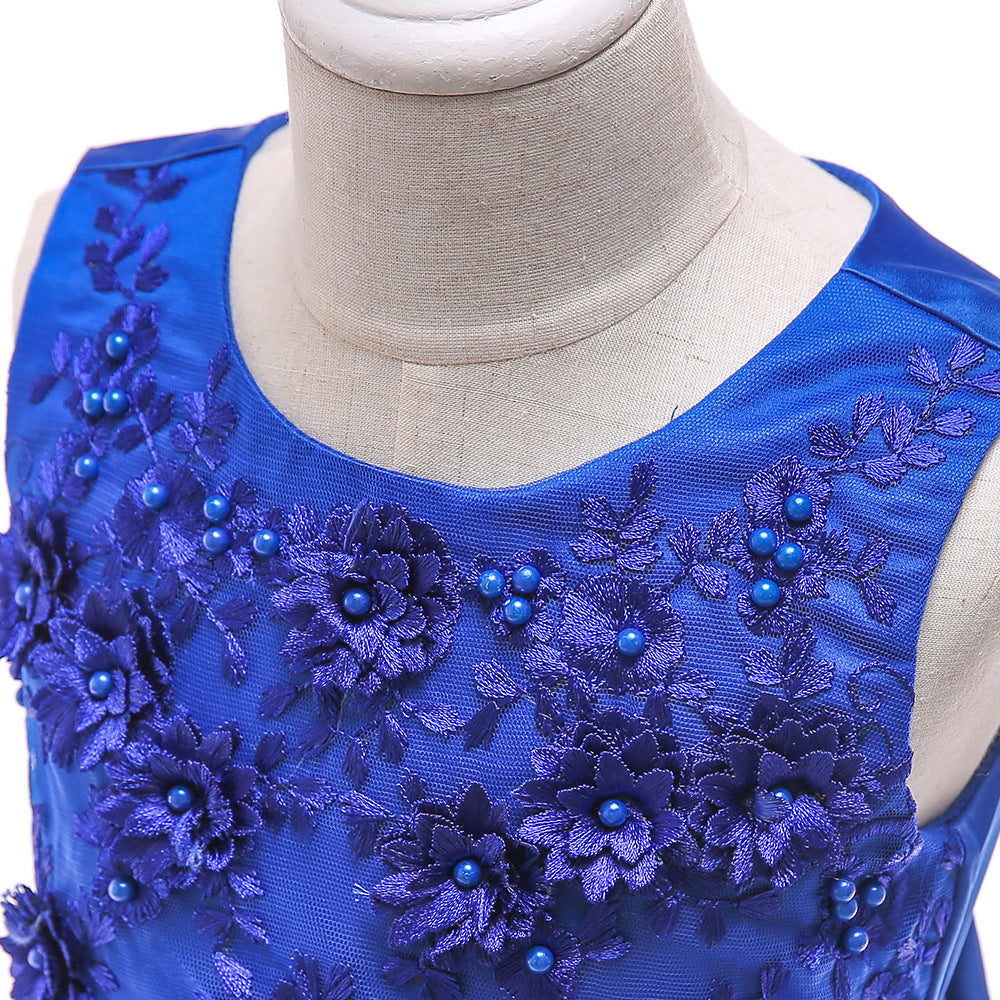 Cute A-Line Mesh Girls' Maxi Party Dress with Applique, Sequins & Beads